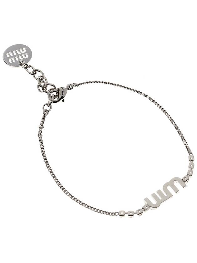 Crystal Charm Logo Bracelet Silver - MIU MIU - BALAAN 3