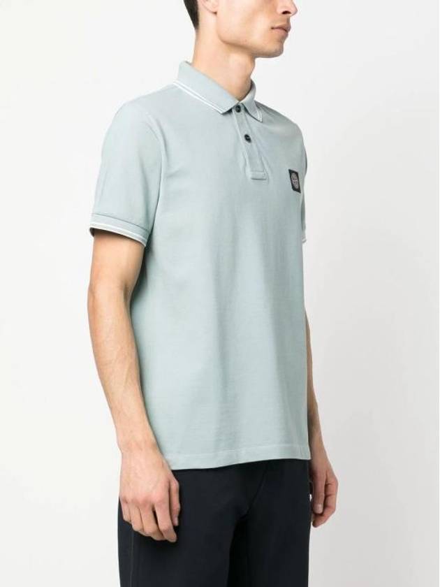 Men's Logo Patch Lining Short Sleeve Polo Shirt Sky Blue - STONE ISLAND - BALAAN 4