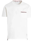 Men's Medium Weight Jersey Tipped Pocket Crewneck Short Sleeve T-Shirt White - THOM BROWNE - BALAAN 3