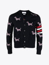 Hector 4 Bar V Neck Wool Cardigan Navy - THOM BROWNE - BALAAN 2