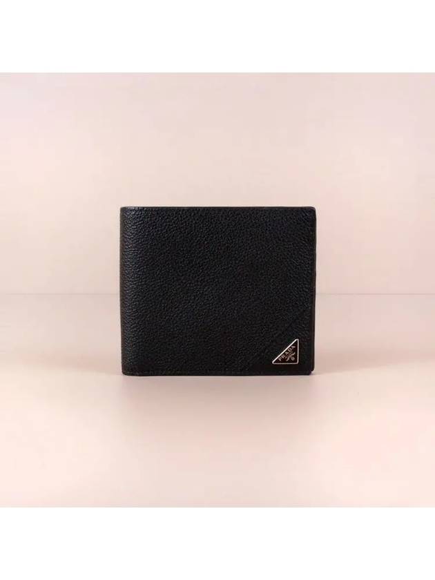 Vitello Triangle Logo Half Wallet Black - PRADA - BALAAN 4