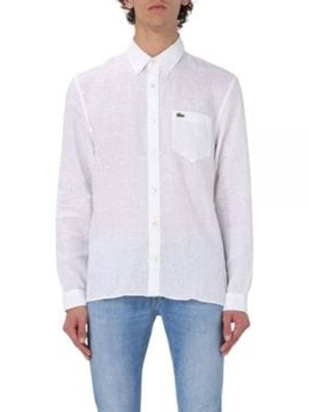 Logo Patch Linen Long Sleeve Shirt White - LACOSTE - BALAAN 2