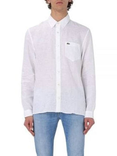 Logo Patch Linen Long Sleeve Shirt White - LACOSTE - BALAAN 2