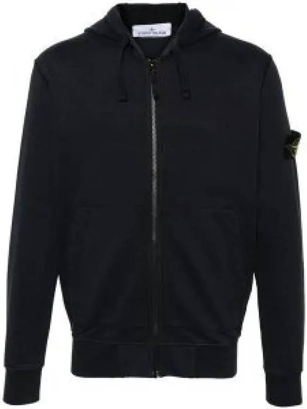 Garment Dyed Cotton Fleece Full Zip Hooded Jacket Navy - STONE ISLAND - BALAAN 2