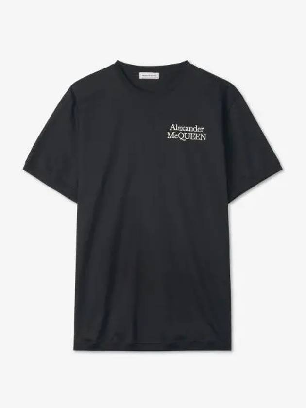 Embroidered Logo Short Sleeve T-Shirt Black - ALEXANDER MCQUEEN - BALAAN 2