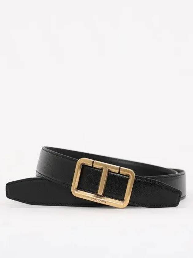 T Buckle Leather Belt Black - TOM FORD - BALAAN 2