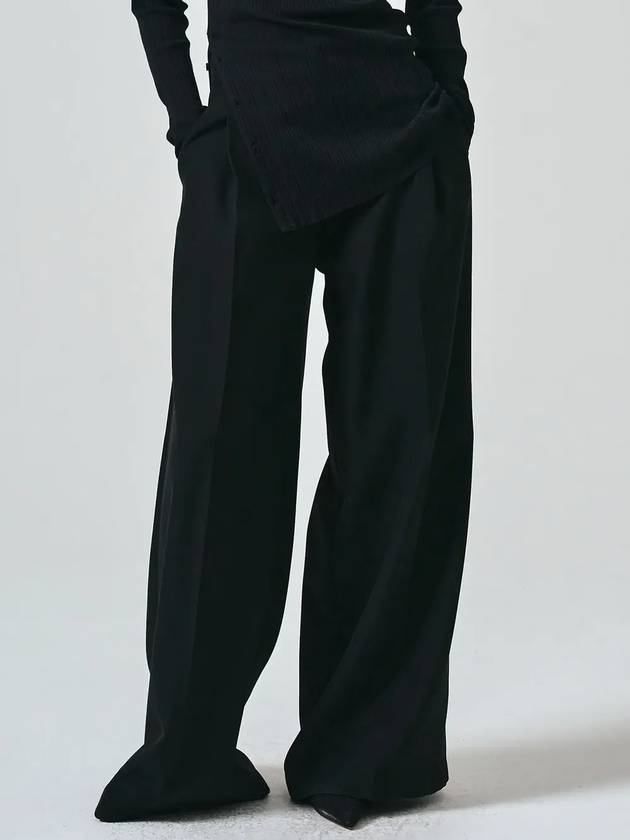 Wool Win Tuck Wide Slacks Black - NOIRER FOR WOMEN - BALAAN 1