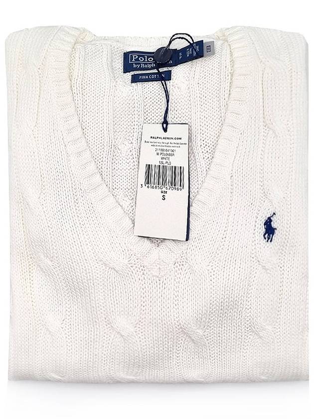 Polo Cable Knit Cotton Women's VNeck Sweater - POLO RALPH LAUREN - BALAAN 2