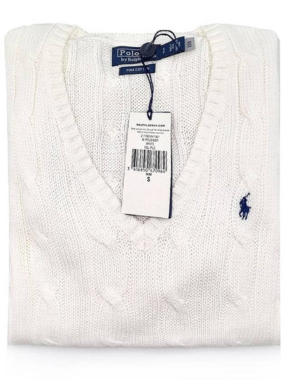 Polo Cable Knit Cotton Women's VNeck Sweater - POLO RALPH LAUREN - BALAAN 2