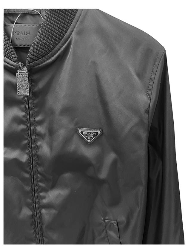 Triangle Logo Re-Nylon Bomber Jacket Black - PRADA - BALAAN 6