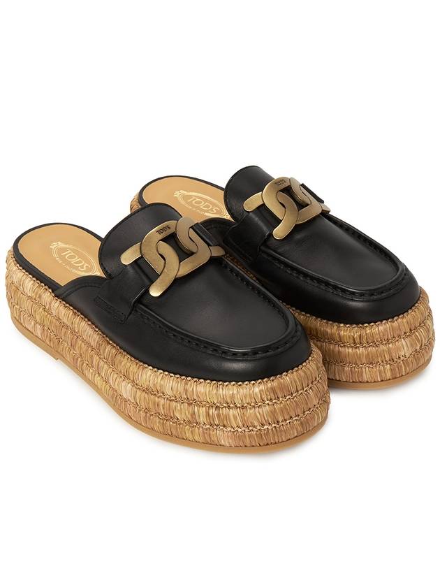 Kate Logo Leather Raffia Bloafer Black - TOD'S - BALAAN 4