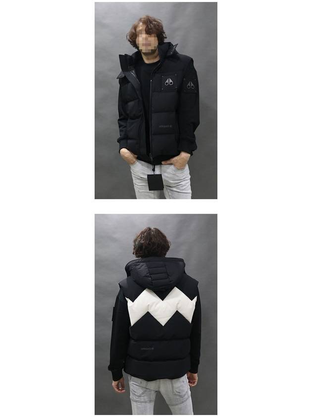 Zig-Zag Motif Front-Zip Hoodie Vest Black - MOOSE KNUCKLES - BALAAN 3