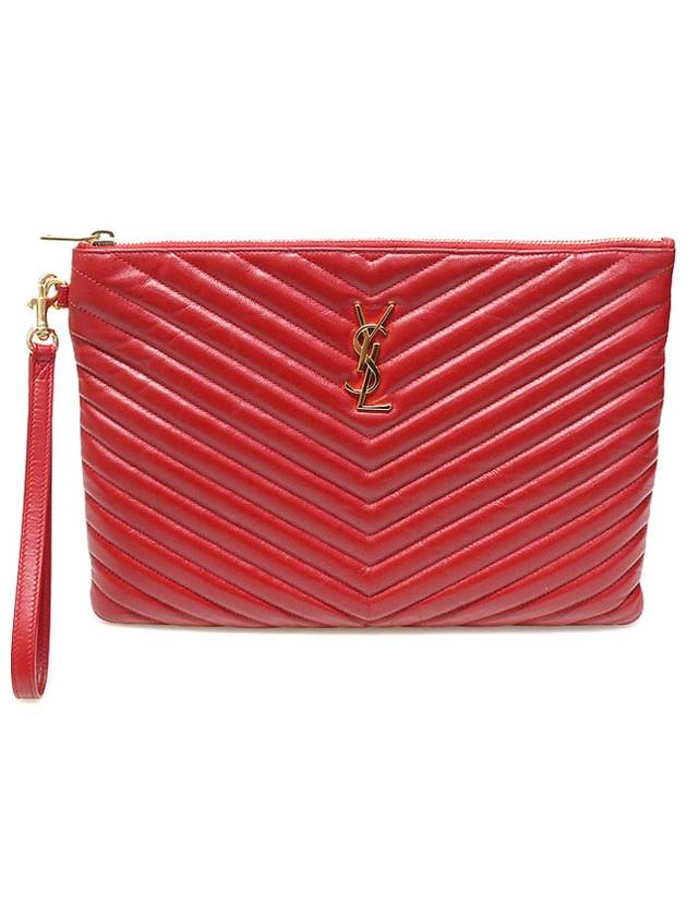 559193 Red Matelasse Quilted Calfskin Gold Monogram Tablet New Medium Pouch Clutch - SAINT LAURENT - BALAAN 1