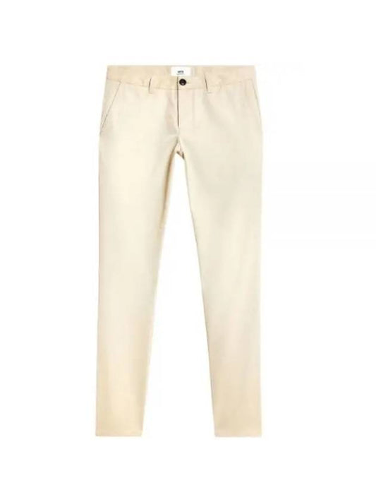 Mid-Rise Cotton Straight Pants Beige - AMI - BALAAN 1