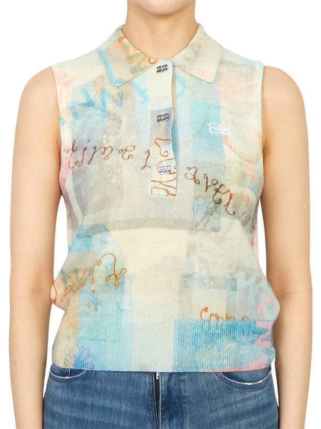 Printed Cashmere Wool Polo Sleeveless Egret - GANNI - BALAAN 4