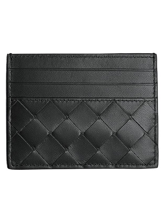 Intrecciato Leather Credit Card Case Black - BOTTEGA VENETA - BALAAN 1