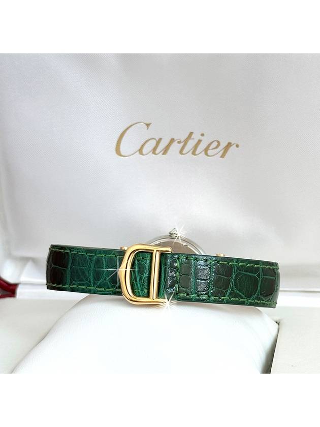 Panda diamond bezel round green alligator leather band combination watch - CARTIER - BALAAN 6