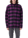 Logo Print Check Long Sleeve Shirt Purple - PALM ANGELS - BALAAN 1