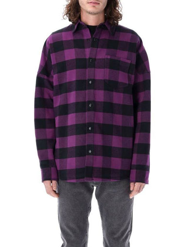 Logo Print Check Long Sleeve Shirt Purple - PALM ANGELS - BALAAN 1