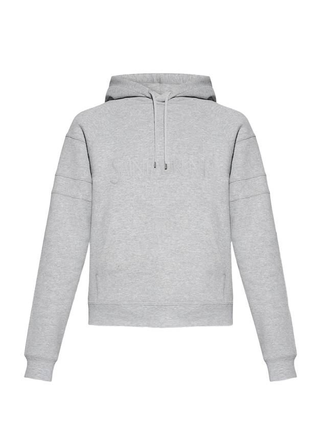 Logo Kangaroo Pocket Fleece Hoodie Grey - SAINT LAURENT - BALAAN 1