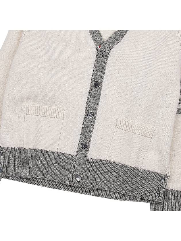 V-Neck 4-Bar Wool Cardigan White - THOM BROWNE - BALAAN 8