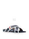 Vitello Calfskin Leather Enamel Buckle Criss Cross Sandal Navy - THOM BROWNE - BALAAN 2