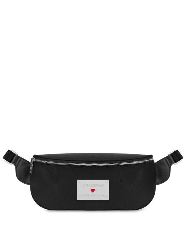 Love Moschino Black Fabric Waist Bag With Front Label - MOSCHINO - BALAAN 1