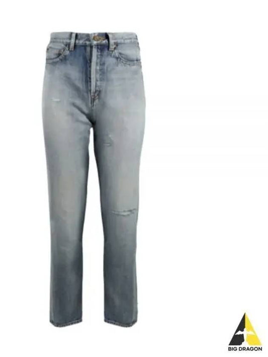 Women's Destroyed Washing Denim Jeans Light Blue - SAINT LAURENT - BALAAN 2