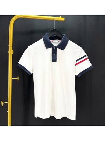 Three strip armband short sleeved collared t shirt white M size - MONCLER - BALAAN 1