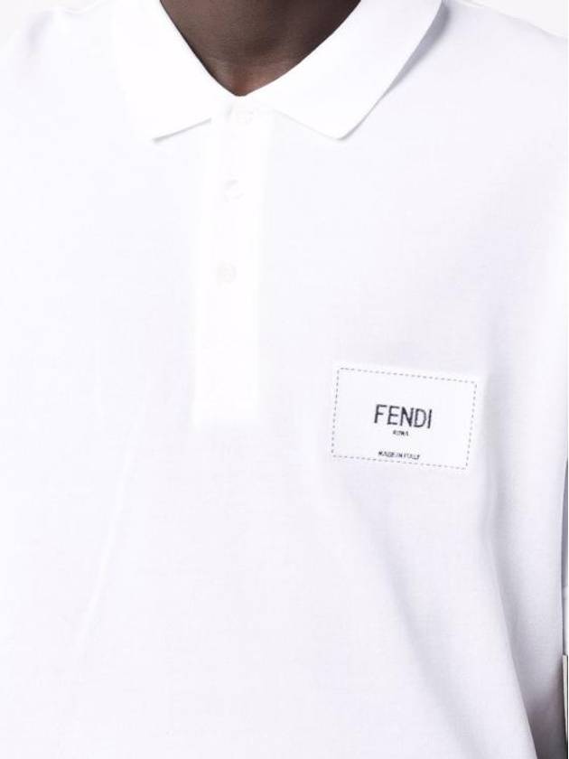 Men's Logo Patch Short Sleeve Polo Shirt White - FENDI - BALAAN 4