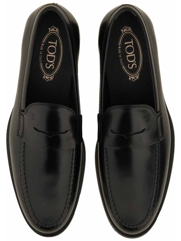 Men's Stamped Monogram Semi Glossy Leather Loafers Black - TOD'S - BALAAN 4