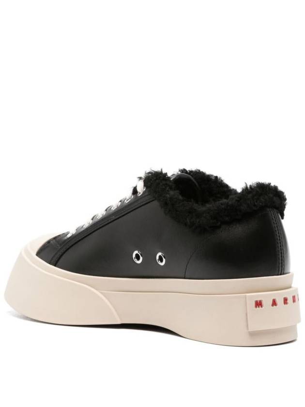 Women s Lace Pablo Shearling Leather Low Top Sneakers Black - MARNI - BALAAN 3