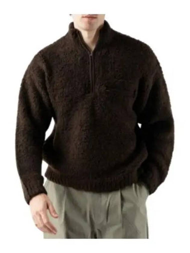 MERINO WOOL BOA KNIT HALF ZIP PO DARK BROWN A24AP01WB up - AURALEE - BALAAN 1