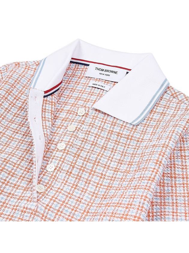 Checked Tweed Shrunken Short Sleeve Polo Pink - THOM BROWNE - BALAAN 4