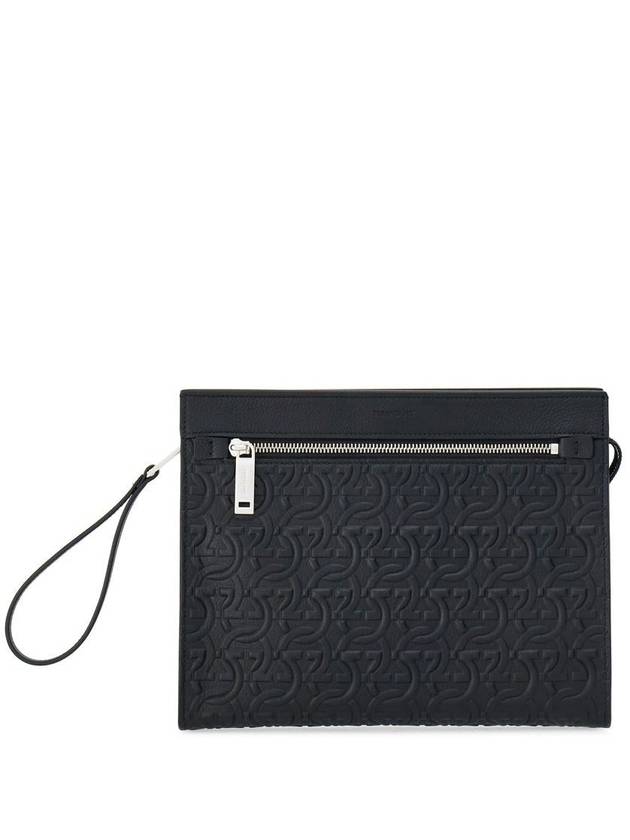 Embossed Logo Zipped Clutch Bag Black - SALVATORE FERRAGAMO - BALAAN 2