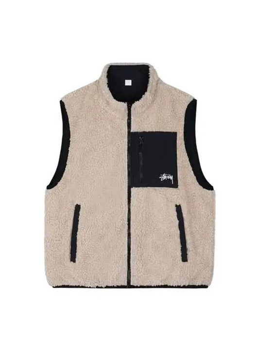 Unisex Sherpa Reversible Vest Beige 118528 1032 - STUSSY - BALAAN 1