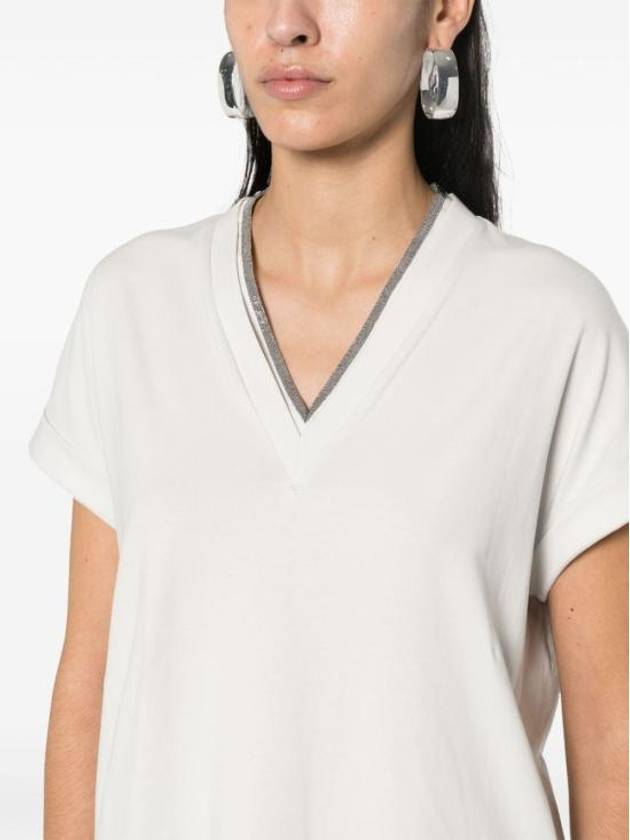 Monilli V-Neck Short Sleeve T-Shirt White - BRUNELLO CUCINELLI - BALAAN 5