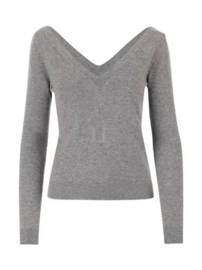 V-Neck Cashmere Knit Top Grey - SAINT LAURENT - BALAAN 2