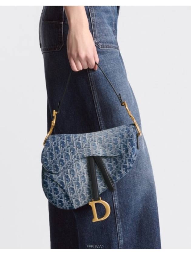 Saddle Strap Denim Oblique Jacquard Shoulder Bag Blue - DIOR - BALAAN 9