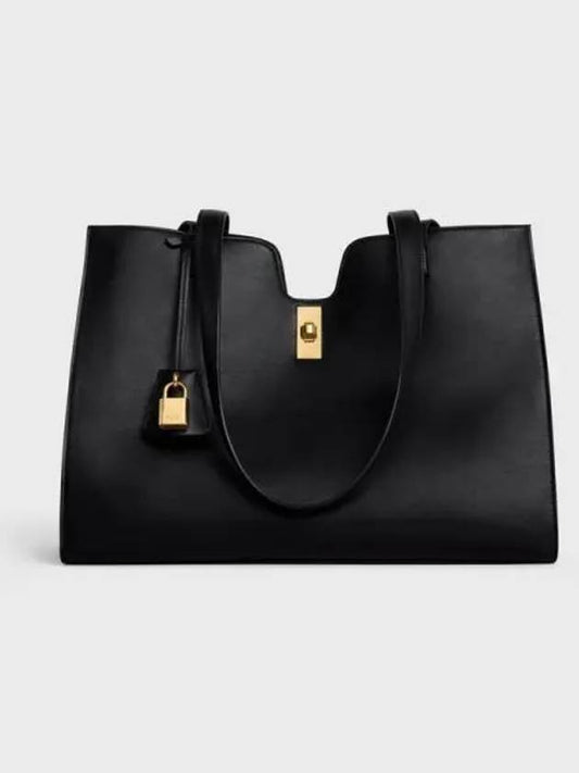 Cabas 16 Leather Shoulder Bag Black - CELINE - BALAAN