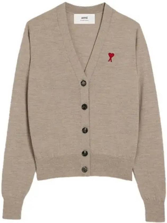 Heart Logo Wool Cardigan Light Beige - AMI - BALAAN 2