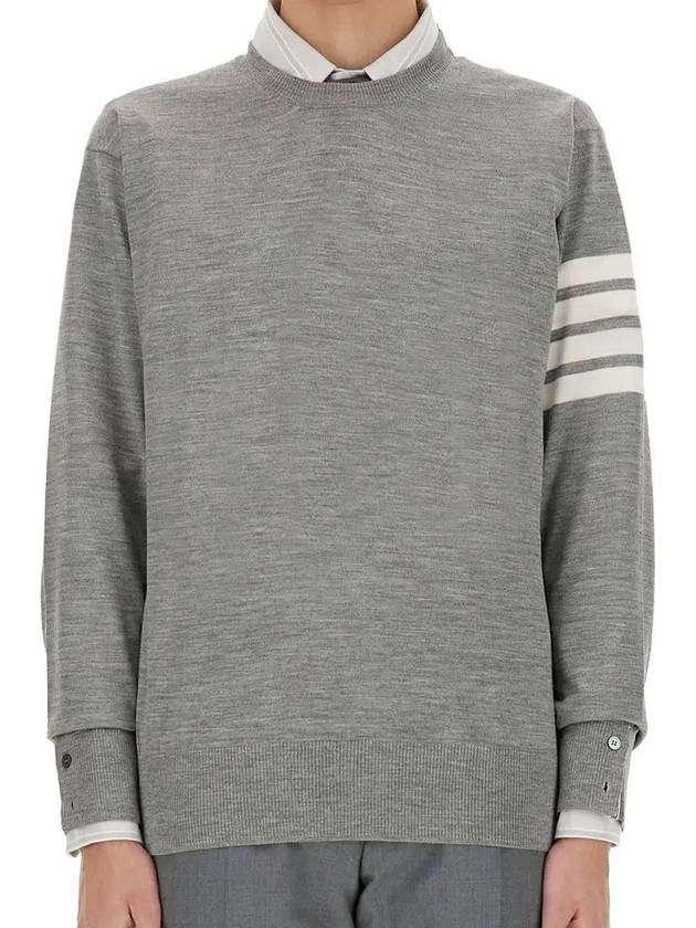 4 Bar Armband Classic Merino Wool Knit Top Light Grey - THOM BROWNE - BALAAN 3