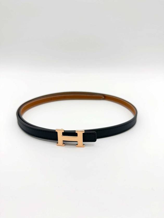 Mini H Buckle Strap 13mm Reversible Leather Belt Pink Gold Black - HERMES - BALAAN 6