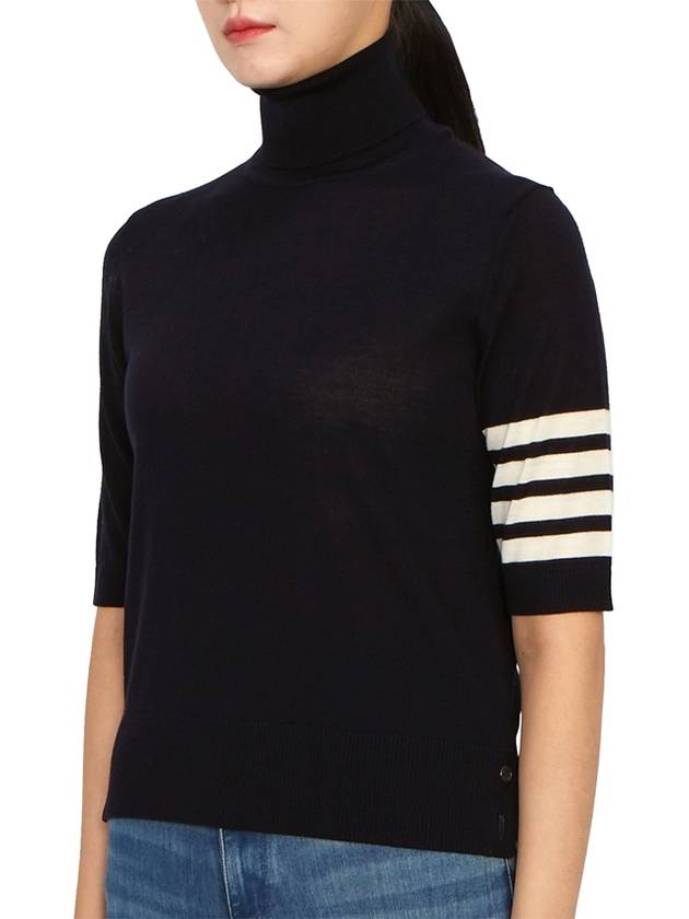 Fine Merino 4 Bar Relaxed Short Sleeve Turtleneck Navy - THOM BROWNE - BALAAN 3