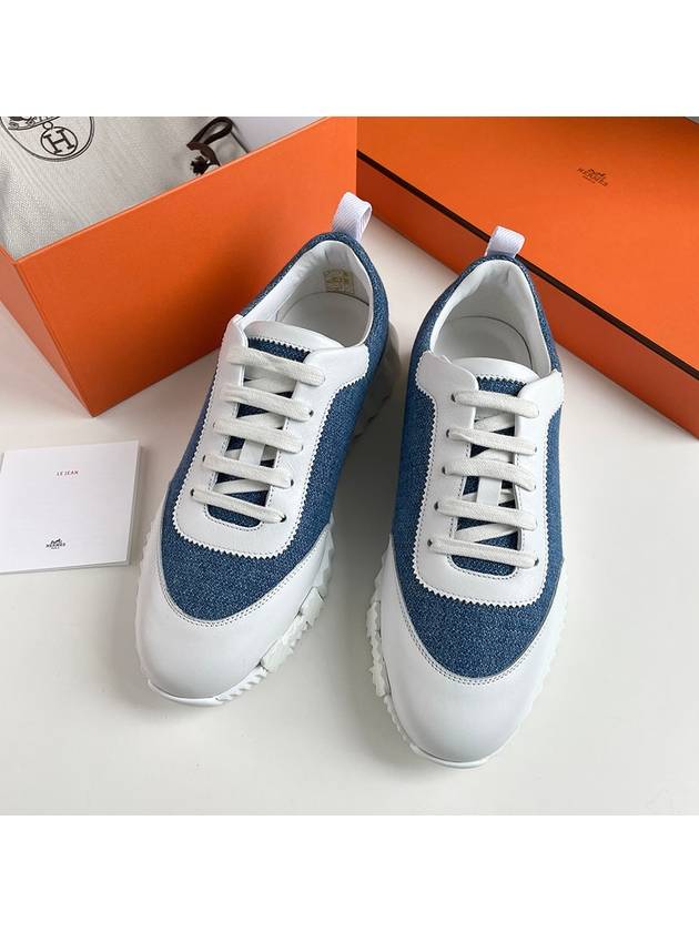 Bouncing Sneakers Chevron Denim Suede Goatskin & Bleu Clair Blanc - HERMES - BALAAN 5