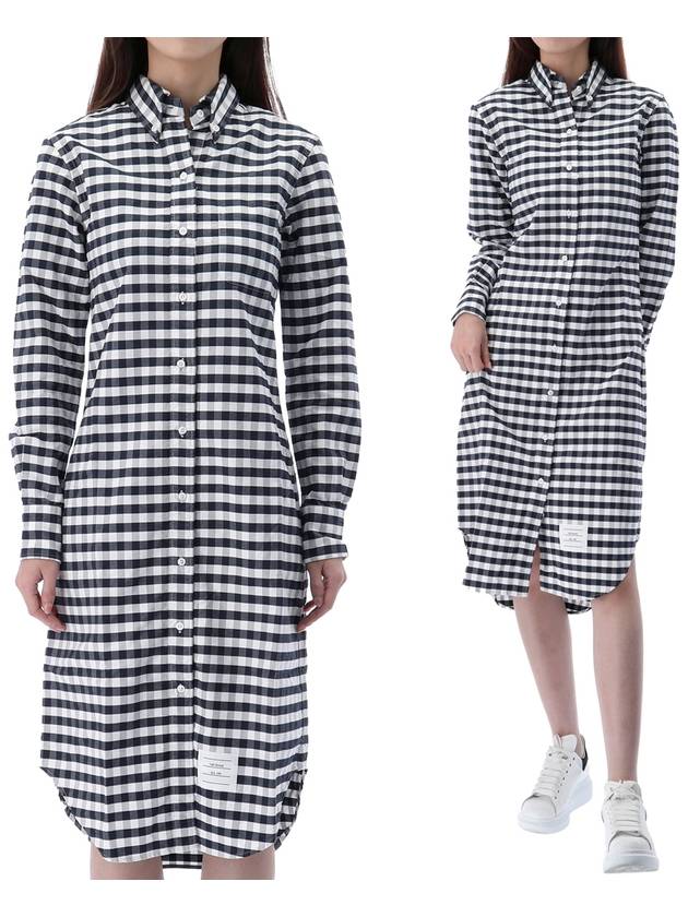 gingham check shirt midi dress navy - THOM BROWNE - BALAAN.