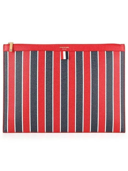 Striped Pebble Medium Document Clutch Bag Red - THOM BROWNE - BALAAN.