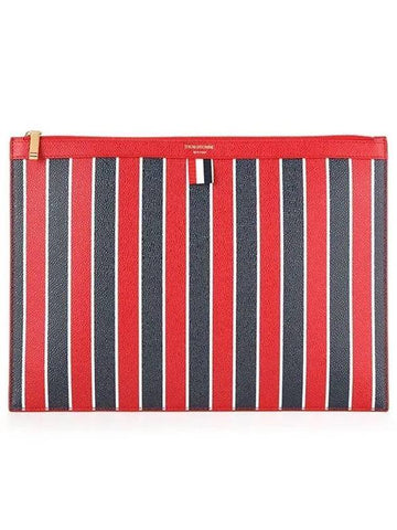 Striped Pebble Medium Document Clutch Bag Red - THOM BROWNE - BALAAN 1