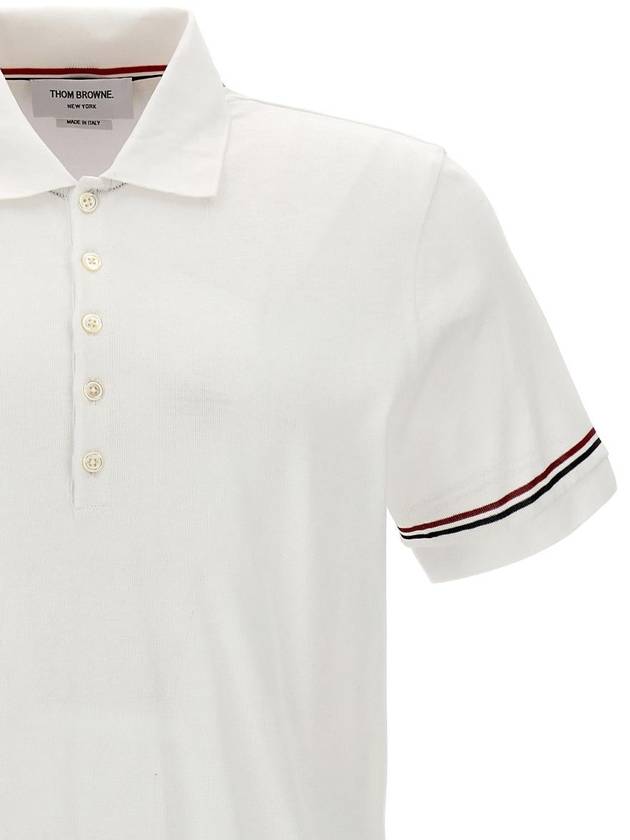 Lightweight Cotton Short Sleeve Polo Shirt White - THOM BROWNE - BALAAN 4