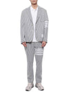 Men's 4 Bar Seesucker Loopback 4 Bar Sack Cardigan Grey - THOM BROWNE - BALAAN 4